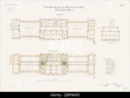 Unbekannter Architekt, verrückte Klinik der Christian-Albrechts-Universität zu Kiel. Baracke für Männer (ca. 1902): Grundriss KG, EG, 1: 100. Lithographie, 55,7 x 78,5 cm (einschließlich Scankanten) Stockfoto