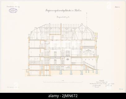 Unbekannter Architekt, Regierungsgebäude in Köslin (ca. 1901): Langstrecken-Schnitt 1: 100. Lithographie, 51 x 69,1 cm (einschließlich Scankanten) Stockfoto