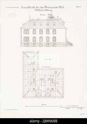 Unbekannter Architekt, verrückte Klinik der Christian-Albrechts-Universität zu Kiel. Villa für Männer (ca. 1902): Grundrisssparren, W-Ansicht 1: 100. Lithographie, 68,5 x 50,6 cm (einschließlich Scankanten) Stockfoto