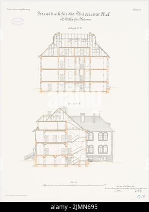 Unbekannter Architekt, verrückte Klinik der Christian-Albrechts-Universität zu Kiel. Villa für Männer (ca. 1902): Querschnitt und Längsschnitt 1: 100. Lithographie, 68,4 x 50,6 cm (einschließlich Scankanten) Stockfoto