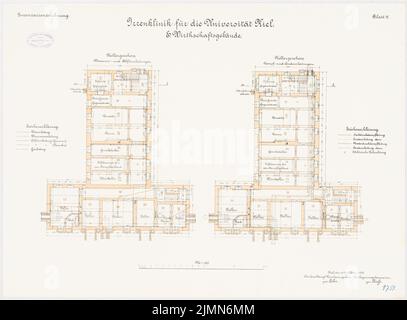 Unbekannter Architekt, verrückte Klinik der Christian-Albrechts-Universität zu Kiel. Bauerngebäude (ca. 1902): Grundriß KG 1: 100 (2 mal). Lithographie, 50,5 x 68,5 cm (einschließlich Scankanten) Stockfoto