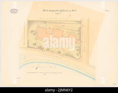 Unbekannter Architekt, Oberlandesgericht in Kiel (ca. 1895/1896): Lageplan 1: 250. Lithographie, 53 x 71 cm (einschließlich Scankanten) Stockfoto