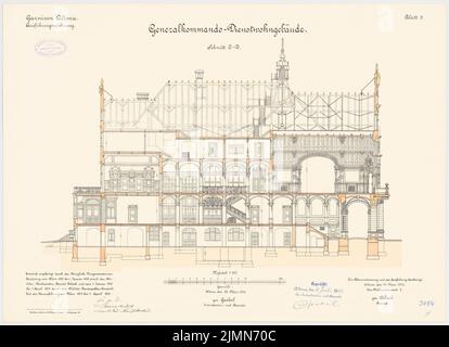 Pollack, Garnison in Hamburg. Handhabung des Generalkommandanten (1903-1905): Längsschnitt 1: 100. Lithographie, 47 x 64,9 cm (einschließlich Scankanten) Stockfoto