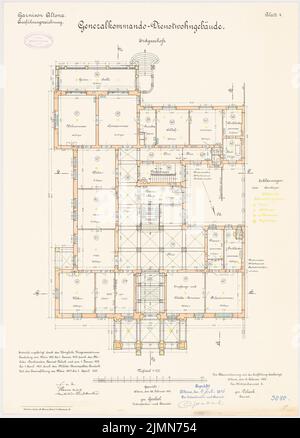 Pollack, Garnison in Hamburg. Handhabung des Generalkommandanten (1903-1905): Grundriß Erdgeschoss 1: 100. Lithographie, 64,7 x 46,5 cm (einschließlich Scankanten) Stockfoto