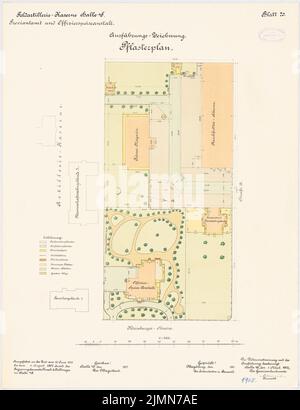 Knoch & Kallmeyer, Feldartilleriekaserne in Halle/Saale (1899-1902): Offizier-Casino: Lageplan 1: 400. Lithographie, 65,5 x 50,5 cm (einschließlich Scankanten) Stockfoto