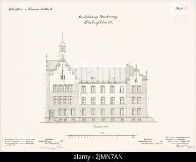 Knoch & Kallmeyer, Feldartilleriekaserne in Halle/Saale (1899-1902): Stichgebäude: Riss Vorderansicht 1: 100. Lithographie, 50,6 x 65,3 cm (einschließlich Scankanten) Stockfoto