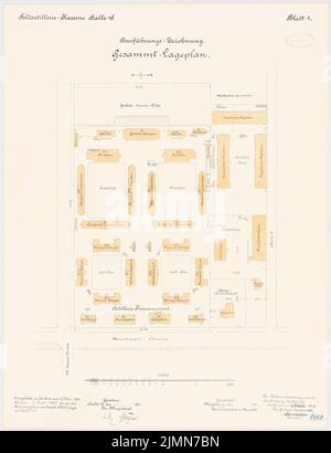 Knoch & Kallmeyer, Feldartilleriekaserne in Halle/Saale (1899-1902): Lageplan 1: 1000. Lithographie, 66 x 50,7 cm (einschließlich Scankanten) Stockfoto