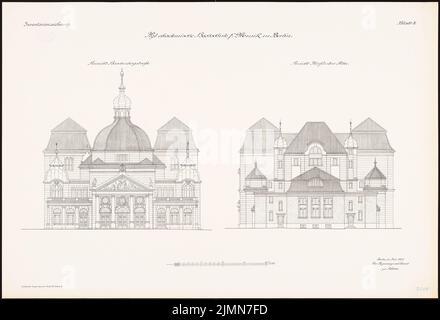 Kayser & von Großheim, Hochschule für Bildende Kunst und Musik in Berlin-Charlottenburg (1898-1902): Hochschule für Musik: Seitenansichten 1: 100. Lithographie, 68,9 x 100,9 cm (einschließlich Scankanten) Stockfoto