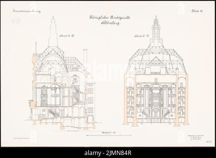 Thoemer & Mönnich, Amtsgericht Berlin-Schöneberg (1901-1906): Querschnitte 1: 100. Lithographie, 69 x 100,7 cm (einschließlich Scankanten) Stockfoto