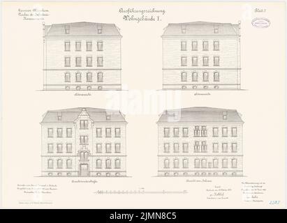 Jannasch, Garnison der Infanteriesperre in Mannheim. Wohnhaus I (1899-1901): Rising of all Four sides 1: 100. Lithographie, 51,5 x 70,5 cm (einschließlich Scankanten) Stockfoto