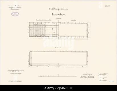 Jannasch, Garnison der Infanteriesperre in Mannheim. Exercier House (1902): Grundriß Fundamente, Erdgeschoss, Sparren 1: 100. Lithographie, 51,4 x 70,4 cm (einschließlich Scankanten) Stockfoto