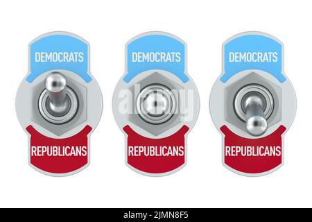 Republikaner vs Demokraten. Schalter auf weißem Hintergrund umschalten. Isolierte 3D-Abbildung Stockfoto