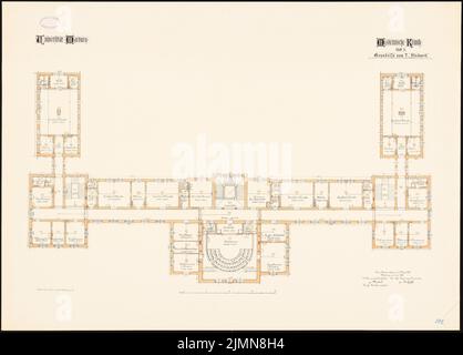 Unbekannter Architekt, medizinische Klinik der Philipps-Universität Marburg (ca. 1887): Grundriß 2. Stock 1: 100. Lithographie, 73,5 x 102,4 cm (einschließlich Scankanten) Stockfoto