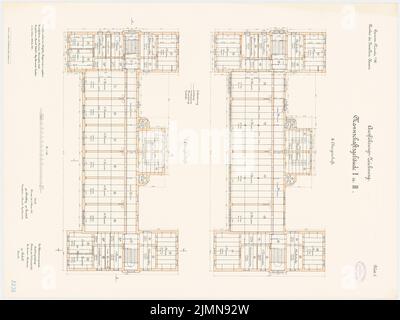 Rokohl, Kavallerie-Kaserne in Münster (1898-1901): Mannschaftsgebäude I und II: Grundriß 1: 100. Lithographie, 66,8 x 89 cm (einschließlich Scankanten) Stockfoto