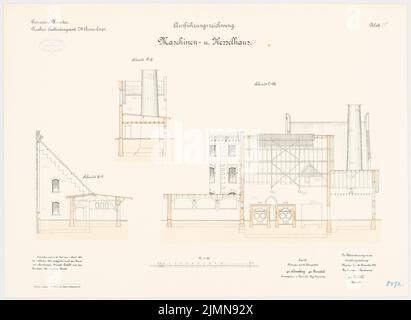 Hahn, Bekleidungsbüro des VII. Armeekorps in Münster (1898-1901): Kessel- und Maschinenhaus: Schnitte 1: 100. Lithographie, 51,9 x 71,1 cm (einschließlich Scankanten) Stockfoto