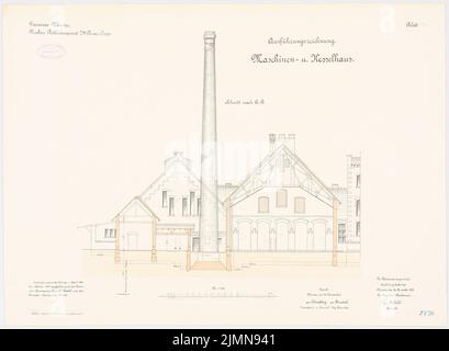 Hahn, Bekleidungsbüro des VII. Armeekorps in Münster (1898-1901): Kessel- und Maschinenhaus: Längsschnitt 1: 100. Lithographie, 52,1 x 71 cm (einschließlich Scankanten) Stockfoto