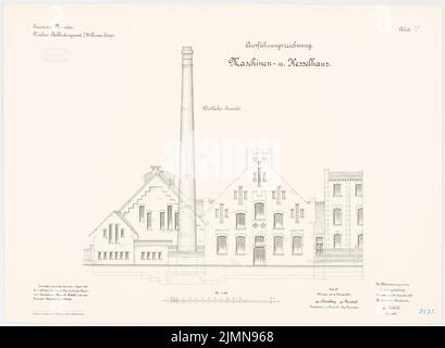 Hahn, Bekleidungsbüro des VII. Armeekorps in Münster (1898-1901): Kessel- und Maschinenhaus: Obere Westansicht 1: 100. Lithographie, 52 x 70,9 cm (einschließlich Scankanten) Stockfoto