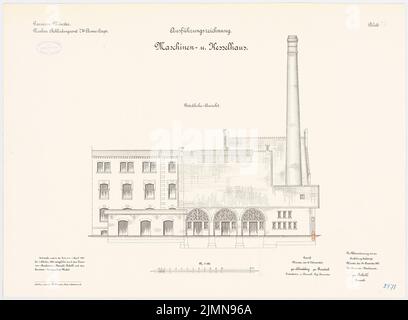 Hahn, Bekleidungsbüro des VII. Armeekorps in Münster (1898-1901): Kessel- und Maschinenhaus: North Intent 1: 100. Lithographie, 52,1 x 70,9 cm (einschließlich Scankanten) Stockfoto