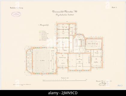 Weißgerber Otto, Universität Münster. Physical Institute (1914): Lageplan Obergeschoss 1: 100. Lithographie, 43,5 x 60,8 cm (einschließlich Scankanten) Stockfoto