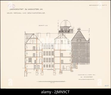 Weißgerber Otto, Hörsaal und Seminargebäude der Universität Münster (1914): Längsschnitt 1: 100. Lithographie, 56,5 x 70,2 cm (einschließlich Scankanten) Stockfoto