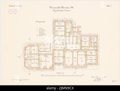 Weißgerber Otto, Universität Münster. Physikalisches Institut (1914): Grundriss Keller 1: 100. Lithographie, 43 x 60,5 cm (einschließlich Scankanten) Stockfoto