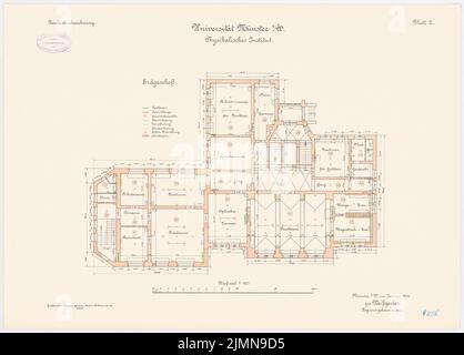 Weißgerber Otto, Universität Münster. Physikalisches Institut (1914): Grundriss Erdboden 1: 100. Lithographie, 43,6 x 60,8 cm (einschließlich Scankanten) Stockfoto