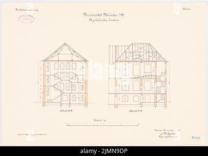 Weißgerber Otto, Universität Münster. Physikalisches Institut (1914): Längsschnitt, Querschnitt 1: 100. Lithographie, 42,8 x 60,8 cm (einschließlich Scankanten) Stockfoto