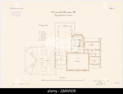 Weißgerber Otto, Universität Münster. Physikalisches Institut (1914): Grundriss Dachgeschoss 1: 100. Lithographie, 43,3 x 60,7 cm (einschließlich Scankanten) Stockfoto