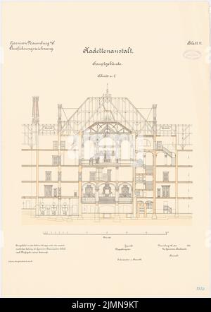 Polack, Garnison-Kadettenwerk in Naumburg/Saale (1897-1900): Mittelbau: Längsschnitt 1: 100. Lithographie, 74,6 x 53 cm (einschließlich Scankanten) Stockfoto