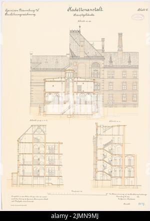 Polack, Garnison-Kadettenwerk in Naumburg/Saale (1897-1900): Mittelbau: Querschnitte 1: 100. Lithographie, 75,1 x 53,6 cm (einschließlich Scankanten) Stockfoto