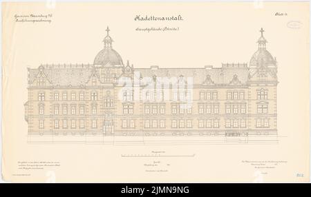 Polack, Garnison-Kadettenanlage in Naumburg/Saale (1897-1900): Osternansicht 1: 100. Lithographie, 53,6 x 90,5 cm (einschließlich Scankanten) Stockfoto