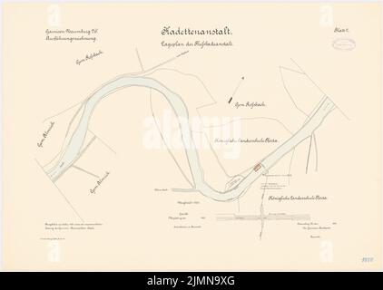 Polack, Garnison-Kadettenanlage in Naumburg/Saale (1900): Bäderbetrieb: Lageplan 1: 2500. Lithographie, 53,1 x 74,6 cm (einschließlich Scankanten) Stockfoto