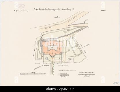 Unbekannter Architekt, Oberlandesgericht Naumburg/Saale (1914-1916): Lageplan 1: 500. Lithographie, 51 x 70,6 cm (einschließlich Scankanten) Stockfoto
