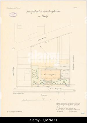 Unbekannter Architekt, Amtsgericht Neuss (1892-1894): Lageplan 1: 250. Lithographie, 68,9 x 50,9 cm (einschließlich Scankanten) Stockfoto