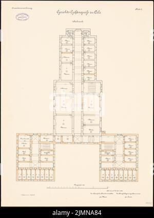 Endell Karl Friedrich (1843-1891), Justizgefängnis in Oels (1896): Grundriß 1. Stock 1: 100. Lithographie, 71,3 x 52,9 cm (einschließlich Scankanten) Stockfoto