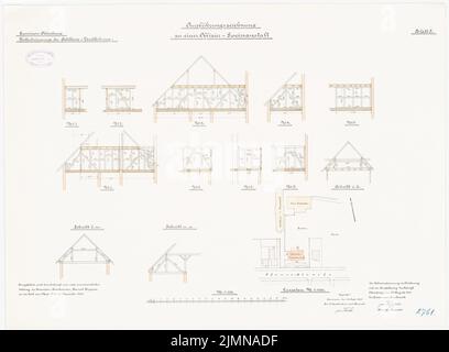 Koppers, Offiziere in Oldenburg/Holstein (1902-1903): Abteilung 1: 1000. Grundriß Dachkonstruktion 1: 100. Lithographie, 50,1 x 68,1 cm (einschließlich Scankanten) Stockfoto