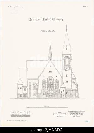 Kröger Jürgen (1856-1928), Garrisonskirche in Oldenburg/Holstein (1901-1903): Riss Süd Ansicht 1: 100. Lithographie, 69 x 50,8 cm (einschließlich Scankanten) Stockfoto