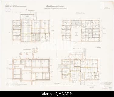 Koppers, Offiziere in Oldenburg/Holstein (1902-1903): Grundrisse Fundamente, Keller, Erdgeschoss, Dachboden 1: 100. Lithographie, 60,9 x 76,1 cm (einschließlich Scankanten) Stockfoto