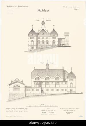 Reinmann, Kadettenhaus in Oranienstein (1899/1900): Badezimmer: Obere Südseite, Westseite 1: 100. Lithographie, 71,2 x 51,1 cm (einschließlich Scankanten) Stockfoto