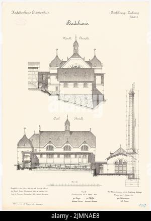 Reinmann, Kadettenhaus in Oranienstein (1899/1900): Badezimmer: Nordansicht, Ostansicht 1: 100. Lithographie, 71,2 x 51,2 cm (einschließlich Scankanten) Stockfoto