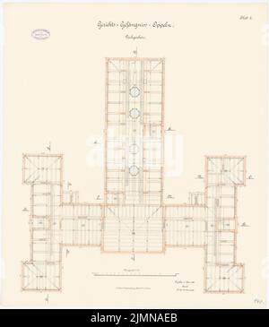 Unbekannter Architekt, Gerichtsstand in Oppeln (1888): Grundriß Obergeschoß 1: 100. Lithographie, 76 x 66,1 cm (einschließlich Scankanten) Stockfoto