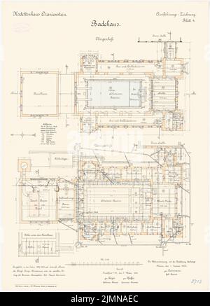 Reinmann, Kadettenhaus in Oranienstein (1899/1900): Badehaus: Grundriß Keller, Obergeschoss 1: 100. Lithographie, 70,6 x 50,7 cm (einschließlich Scankanten) Stockfoto