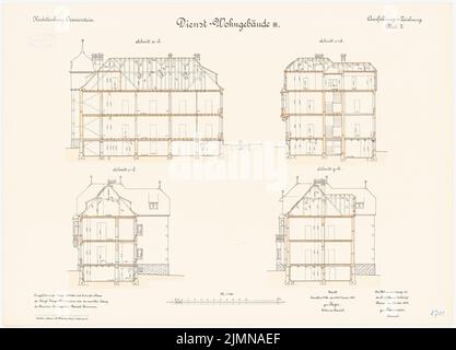 Reinmann, Kadettenhaus in Oranienstein (1899/1900): Geschäftshaus III: Längsschnitt, Querschnitte 1: 100. Lithographie, 50,9 x 70,7 cm (einschließlich Scankanten) Stockfoto