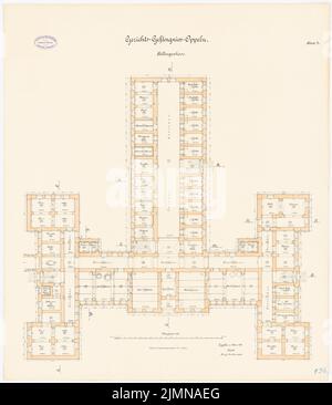 Unbekannter Architekt, Gerichtsstand in Oppeln (1888): Grundriss Keller 1: 100. Lithographie, 76,5 x 66,4 cm (einschließlich Scankanten) Stockfoto