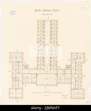 Unbekannter Architekt, Gerichtsstand in Oppeln (1888): Grundriß 1. Stock 1: 100. Lithographie, 76,2 x 66 cm (einschließlich Scankanten) Stockfoto