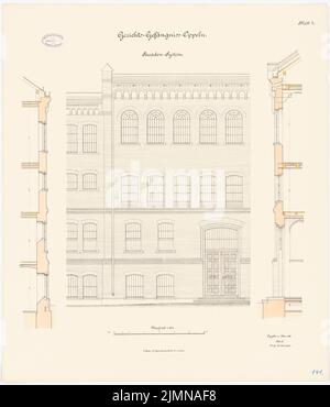 Unbekannter Architekt, Gerichtsstand in Oppeln (1888): Oberes Fassadensystem 1: 100. Lithographie, 76,7 x 65,7 cm (einschließlich Scankanten) Stockfoto