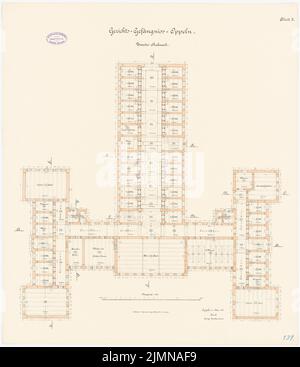 Unbekannter Architekt, Gerichtsstand in Oppeln (1888): Grundriß 2. Stock 1: 100. Lithographie, 76,4 x 66,1 cm (einschließlich Scankanten) Stockfoto
