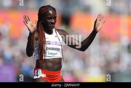 Birmingham, Großbritannien. 7. August 2022. Victoria Ohuruogu aus England vor den Women's 400m während des 10. Tages der Commonwealth Games im Alexander Stadium, Birmingham. Bildnachweis sollte lauten: Paul Terry Kredit: Paul Terry Foto/Alamy Live News Stockfoto