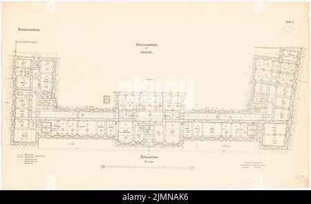 Unbekannter Architekt, Regierungsgebäude in Osnabrück (1896): Grundriss Keller 1: 100. Lithographie, 65,9 x 107,4 cm (einschließlich Scankanten) Stockfoto