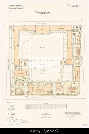 Rohkohl, Kaserne für 2 Escadrons-Husaren in Paderborn (1901-1904): Lageplan 1: 500. Lithographie, 68,9 x 47,9 cm (einschließlich Scankanten) Stockfoto